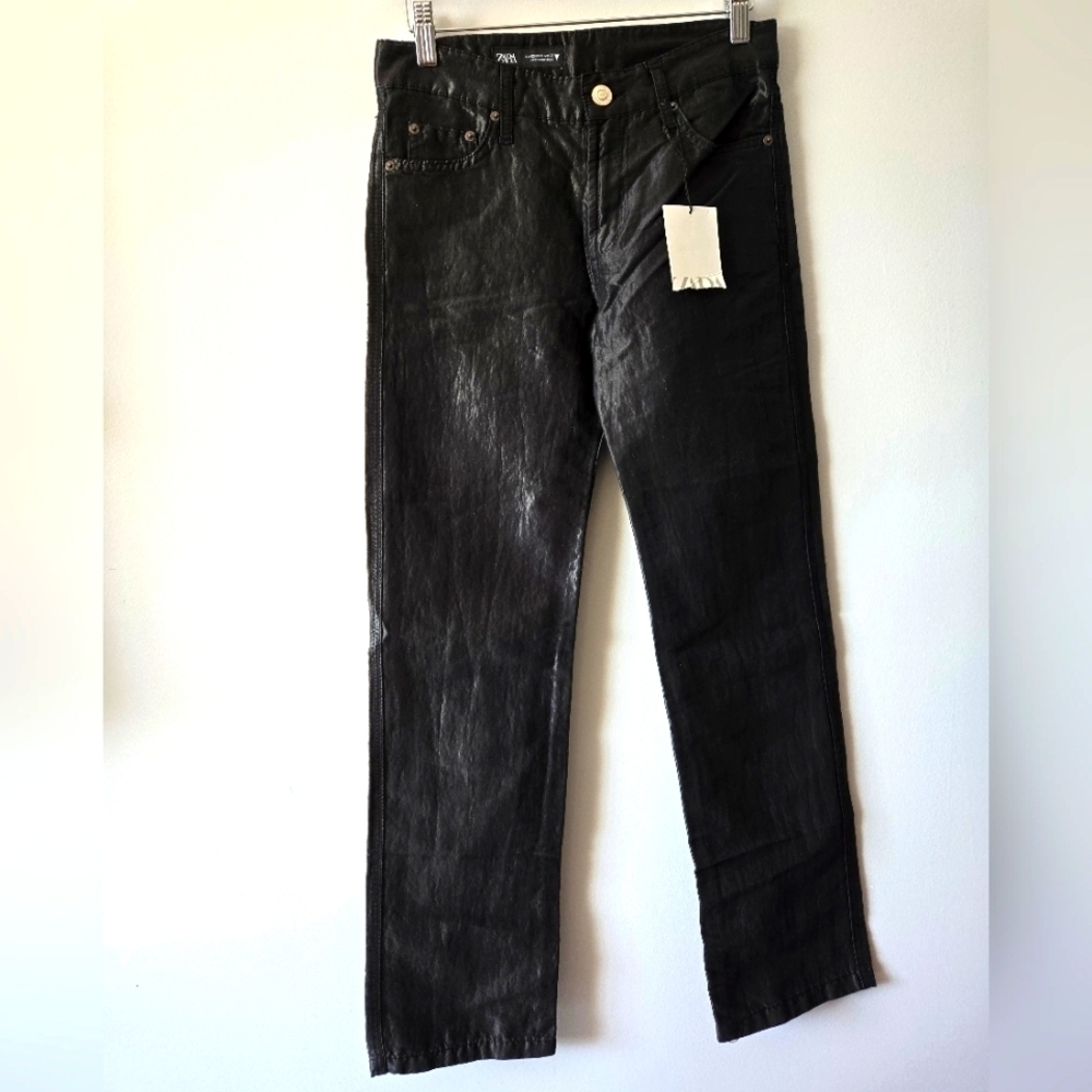 ZARA NWT black Shimmer Straight Leg Crop Pants. Size 0